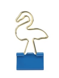 Flamingo shaped binder clip isolated on white. Stationery item