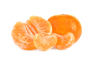 Fresh ripe juicy tangerines isolated on white