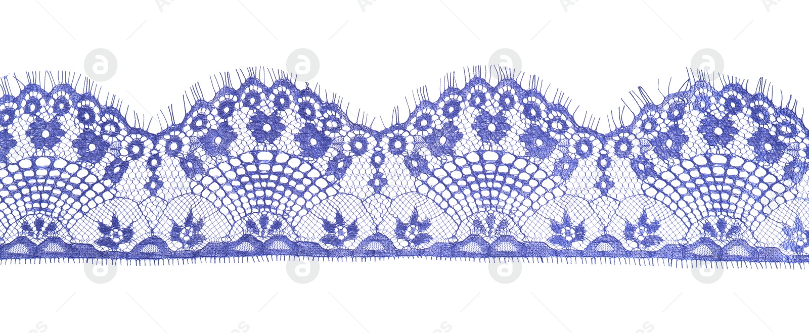 Photo of Beautiful lace isolated on white, top view