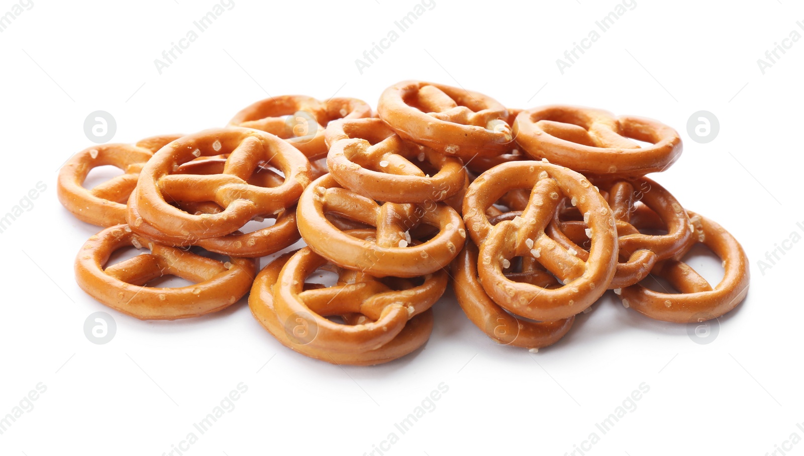 Photo of Delicious crispy pretzel crackers isolated on white