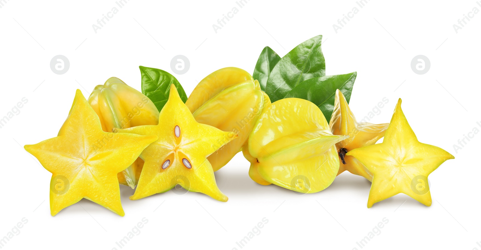 Image of Delicious ripe carambola fruits on white background, banner design