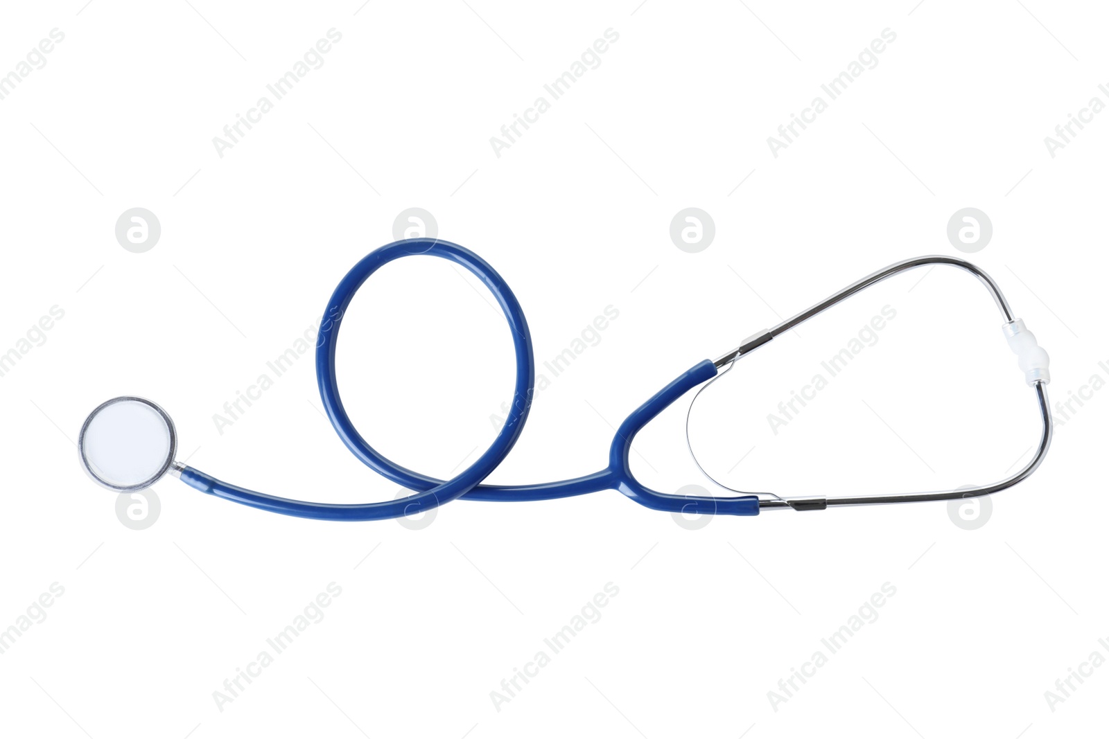 Photo of Stethoscope on white background, top view. Medical device