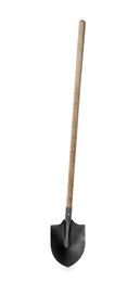 Photo of One shovel with wooden handle isolated on white