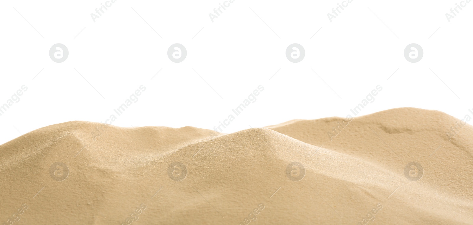 Photo of Pile of dry beach sand on white background