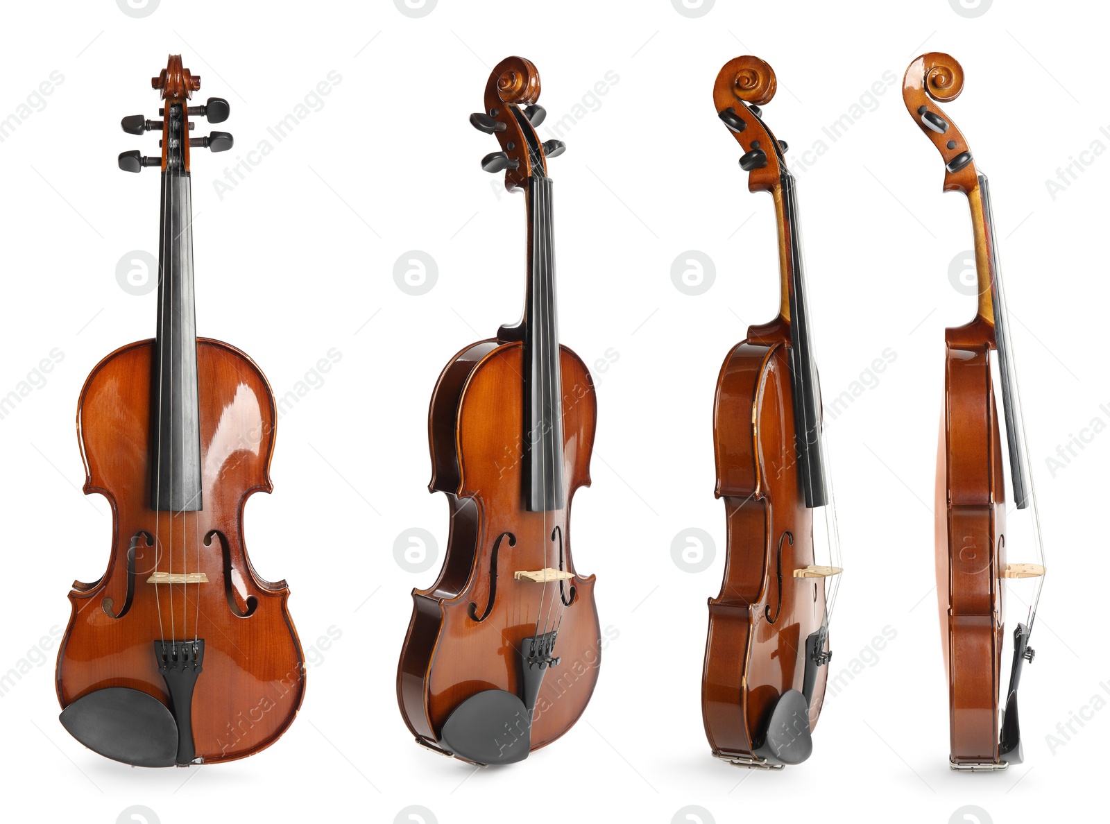 Image of Set of classic violins on white background