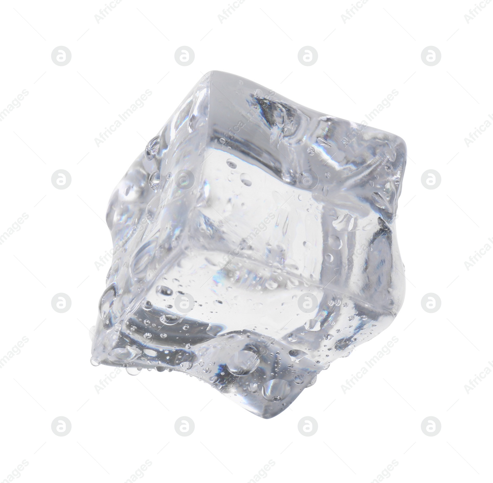 Photo of One crystal clear ice cube isolated on white