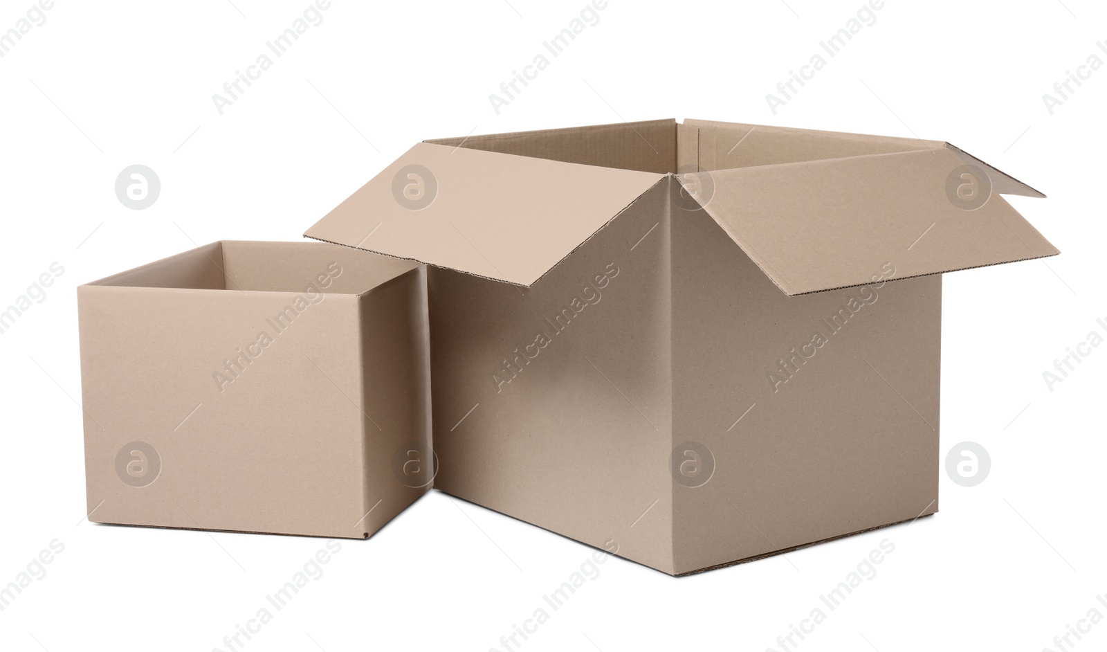 Photo of Two different cardboard boxes on white background