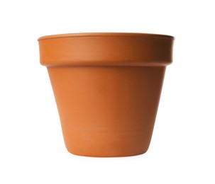 Photo of One clay flower pot isolated on white