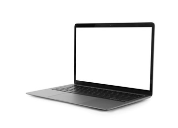 Photo of Laptop with blank screen isolated on white