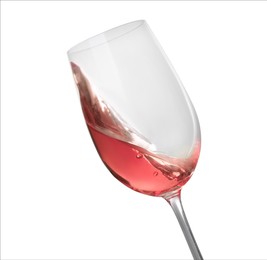 Glass of delicious rose wine isolated on white