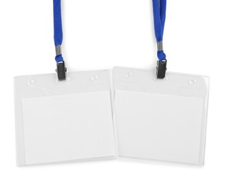 Photo of Blank badges on white background. Mockup for design