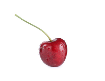 Photo of Wet ripe sweet cherry isolated on white