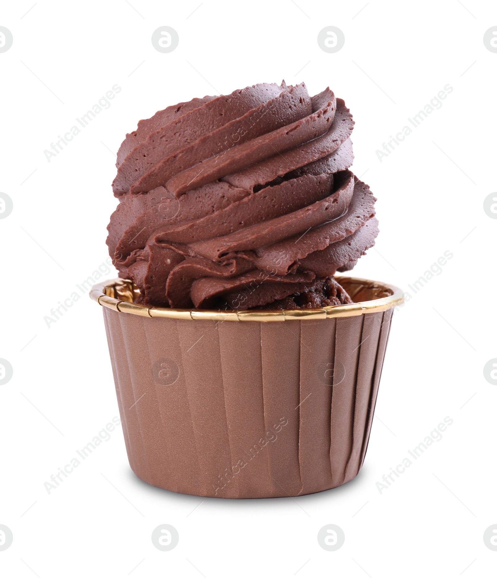 Photo of One delicious chocolate cupcake isolated on white