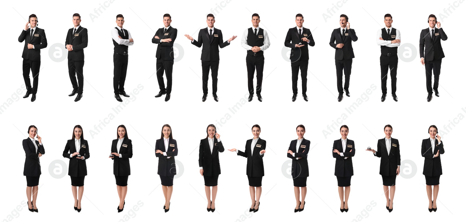 Image of Collage with photos of receptionists on white background. Banner design