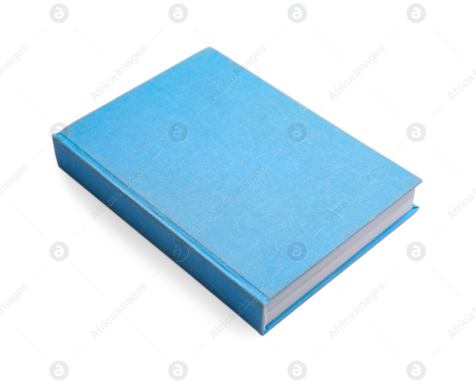 Photo of Book with blank light blue cover on white background