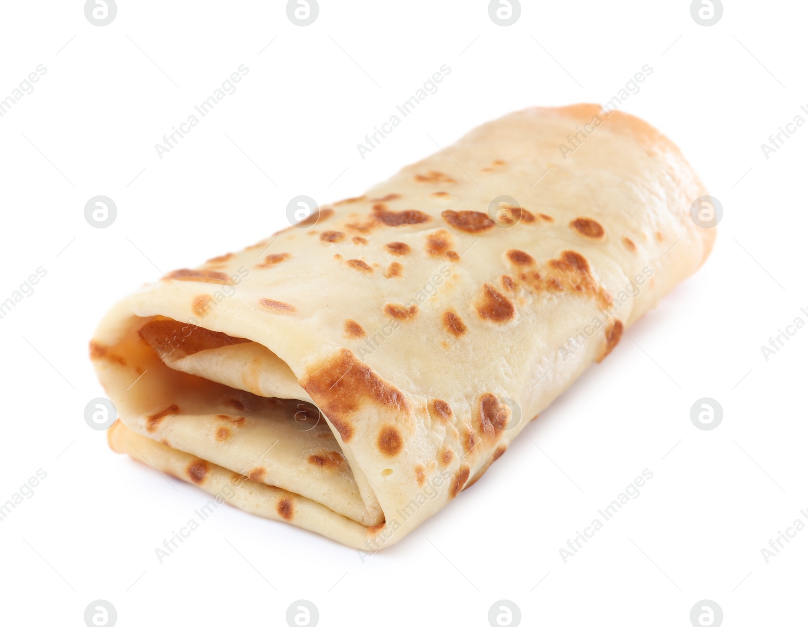 Photo of One delicious rolled crepe isolated on white