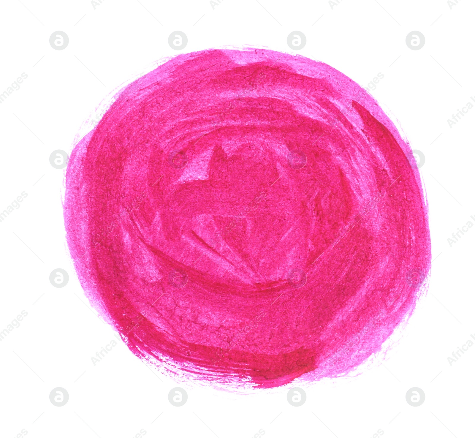 Photo of Crimson paint circle drawn with brush on white background, top view