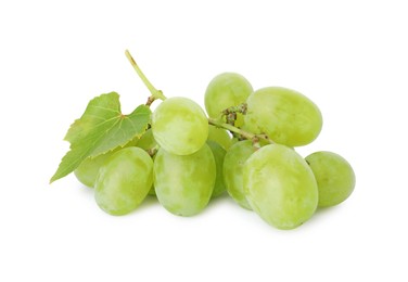 Fresh grapes and leaf isolated on white