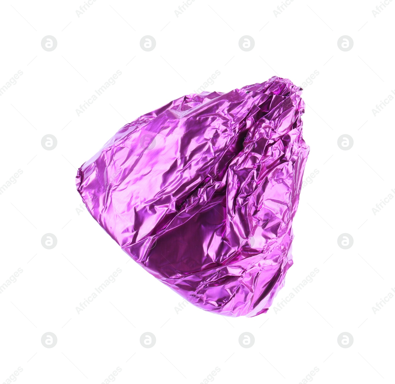 Photo of Tasty candy in violet wrapper isolated on white