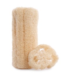 Loofah sponges isolated on white. Personal hygiene product