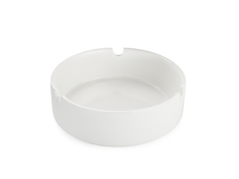 Photo of One empty ceramic ashtray isolated on white