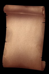 Illustration of Sheet of old parchment scroll on black background, space for design. Illustration