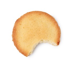 Photo of Bitten sweet sugar cookie isolated on white, top view