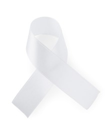 Photo of Awareness ribbon isolated on white, top view