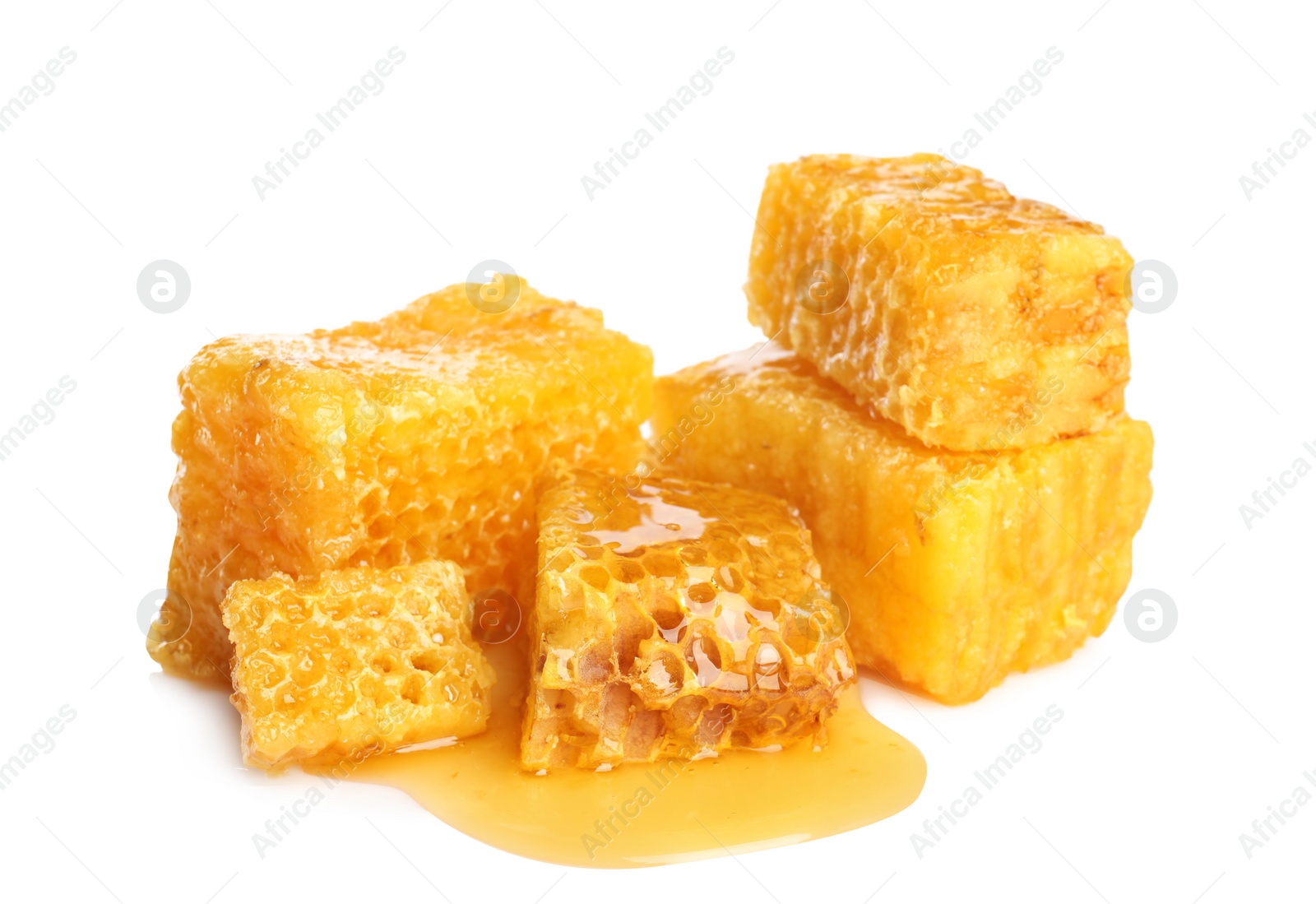 Photo of Fresh delicious sweet honeycombs isolated on white