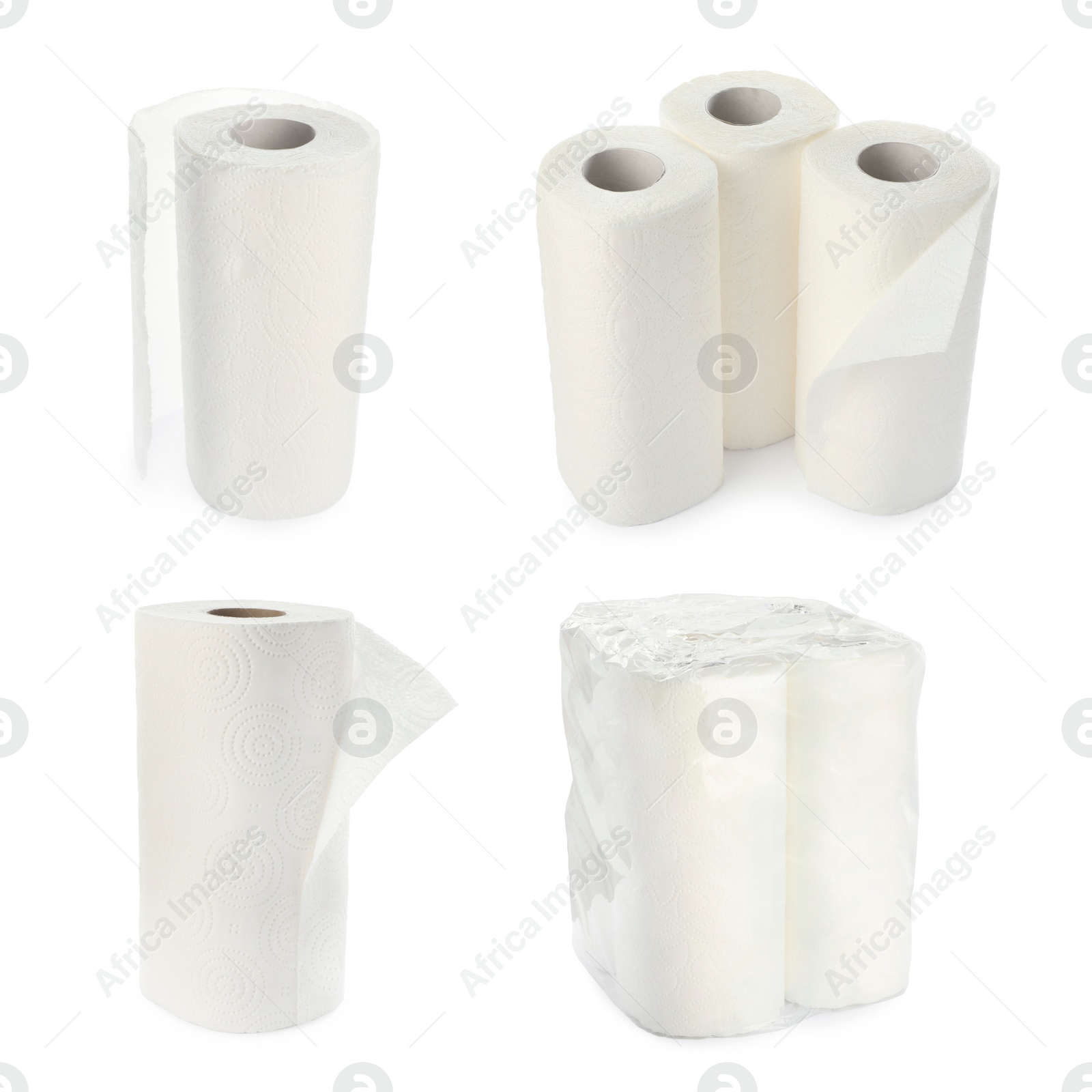 Image of Set of paper towels on white background