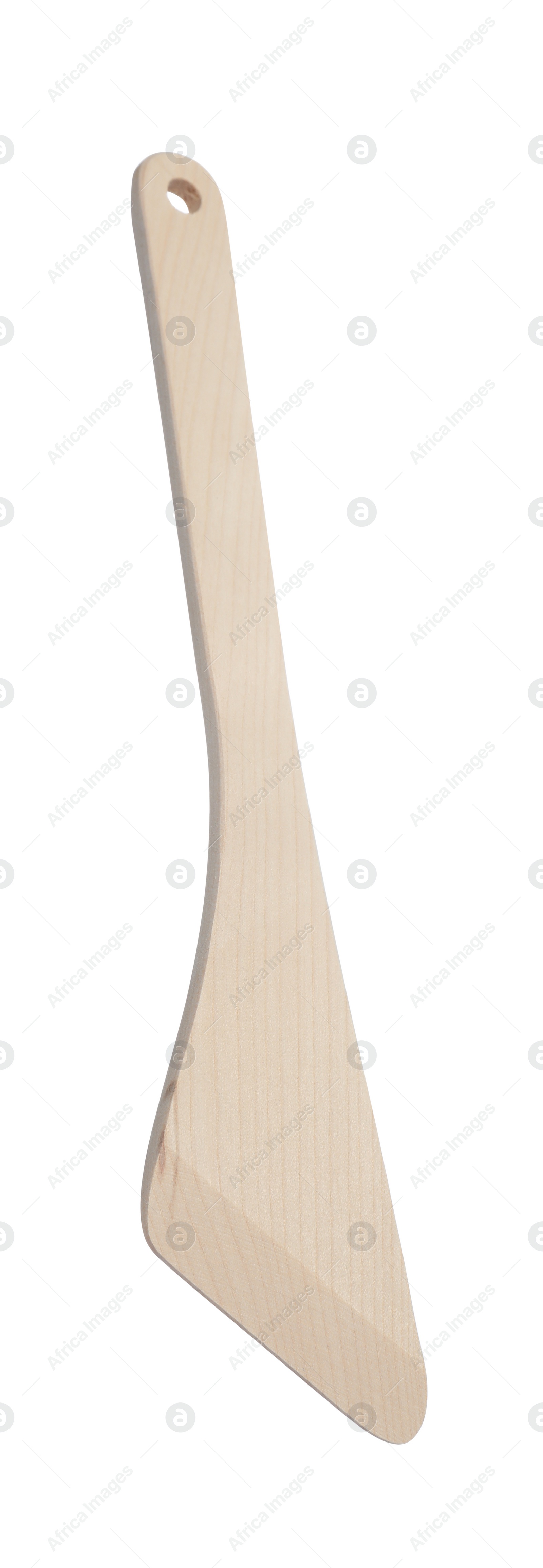 Photo of One wooden spatula isolated on white. Kitchen utensil