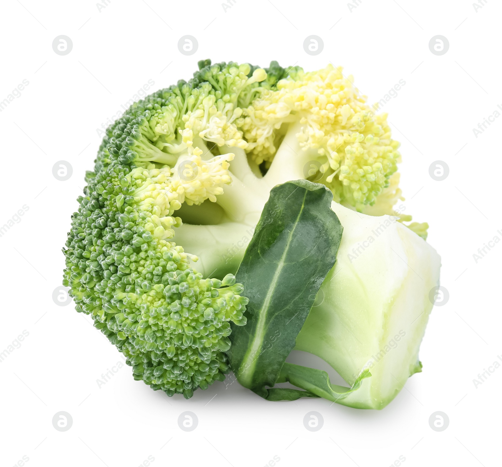 Photo of Cut green cauliflower on white background. Healthy food