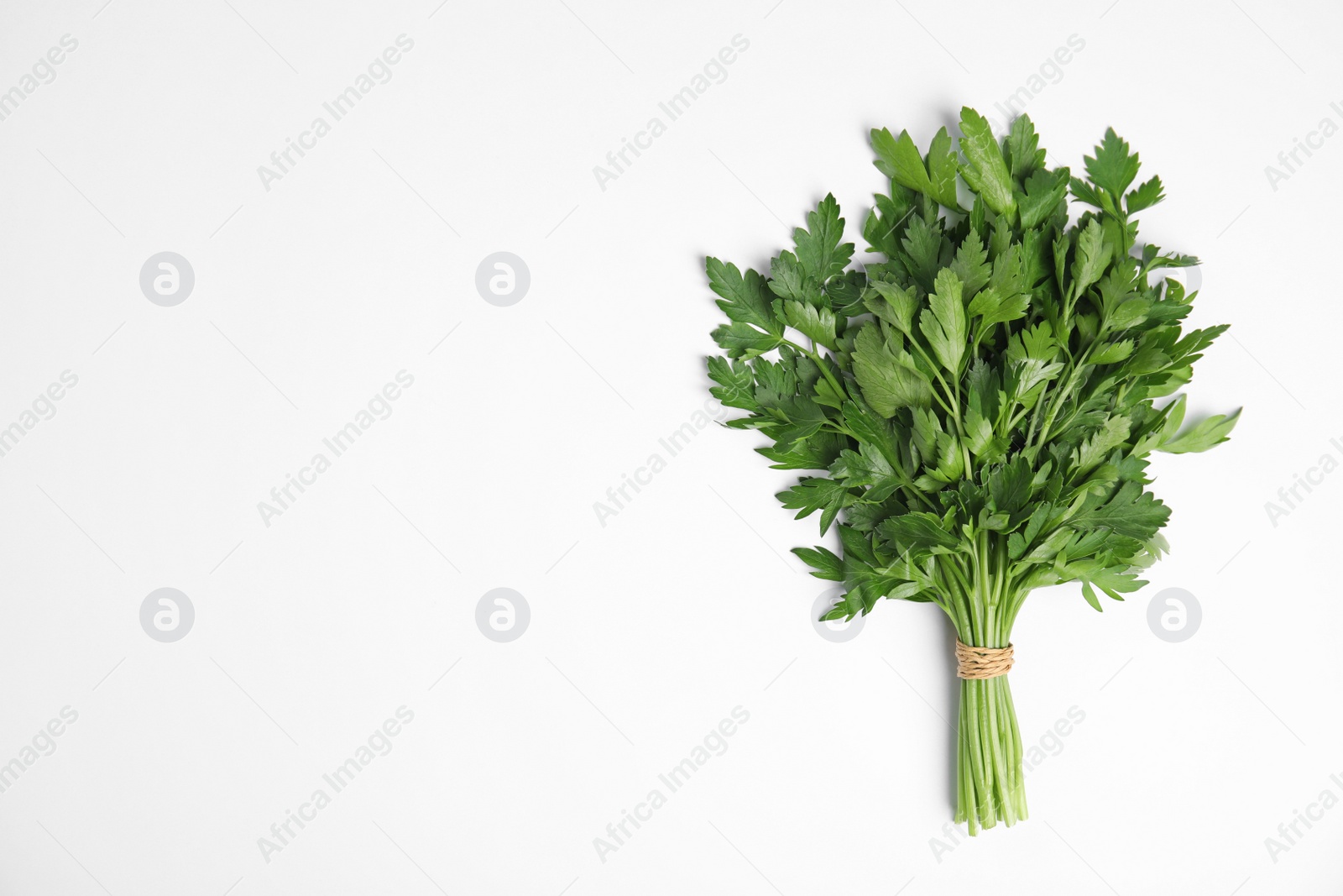 Photo of Bunch of fresh green parsley on white background, top view