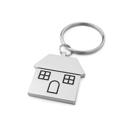 Metallic keychain in shape of house isolated on white