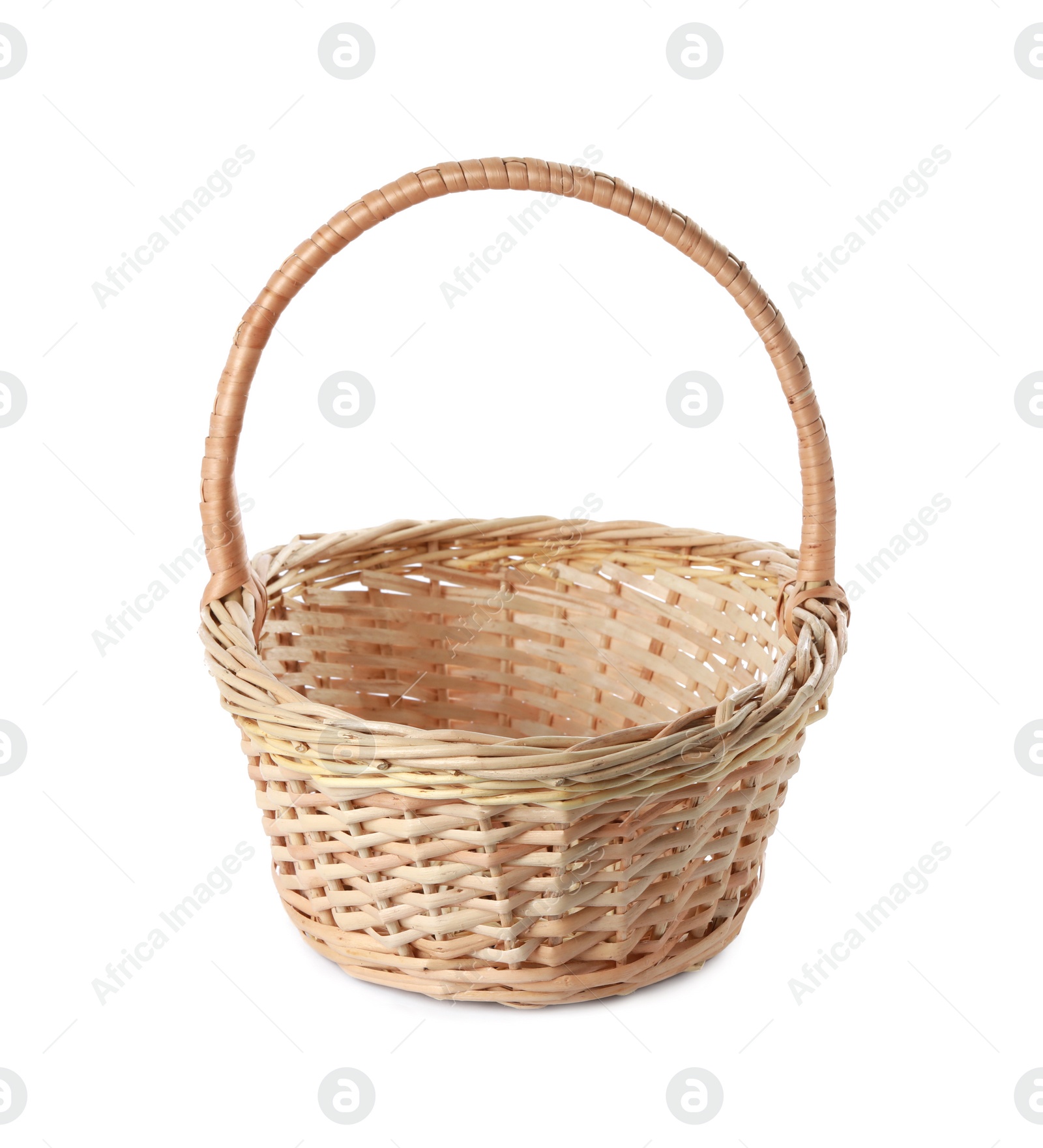 Photo of Empty Easter wicker basket isolated on white