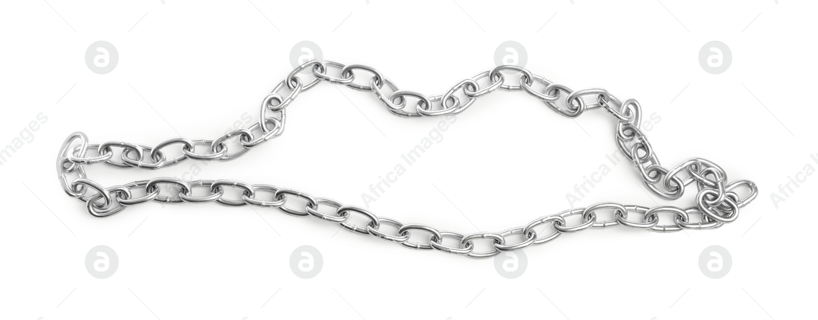 Photo of One common metal chain isolated on white, top view