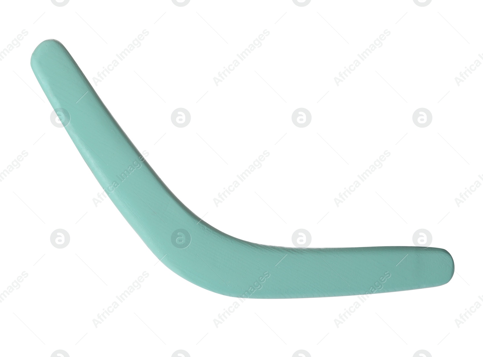 Photo of Turquoise boomerang isolated on white. Outdoors activity