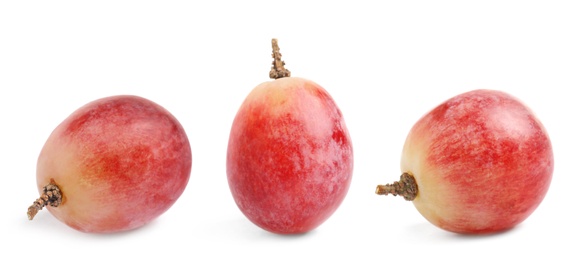 Image of Set of fresh grapes on white background. Banner design