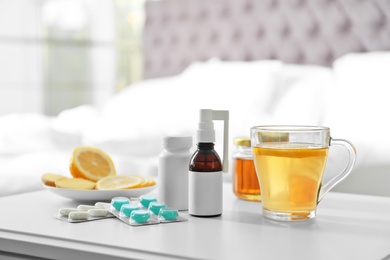 Photo of Set of different cold remedies on table indoors