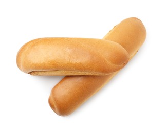 Photo of Fresh hot dog buns isolated on white, top view