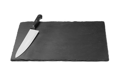 Photo of Chief's knife and slate plate isolated on white