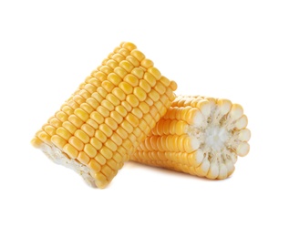Photo of Tasty sweet corn cob on white background