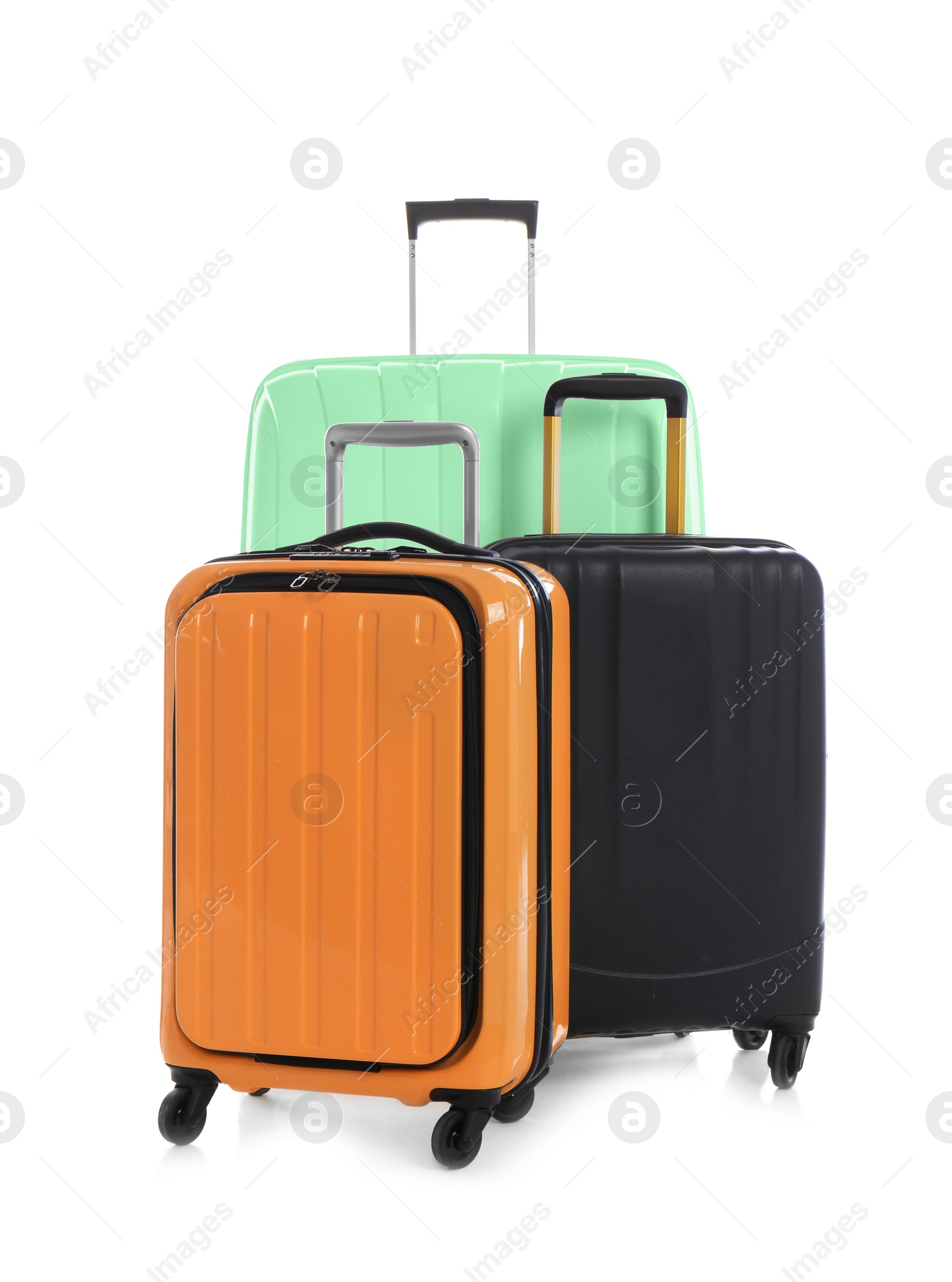 Image of Modern suitcases for travelling on white background