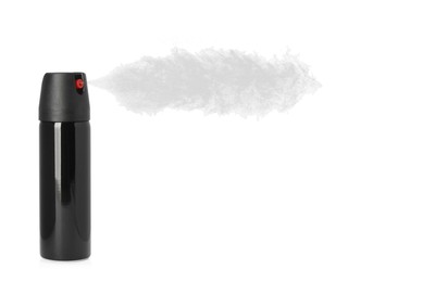 Image of Using of pepper spray on white background