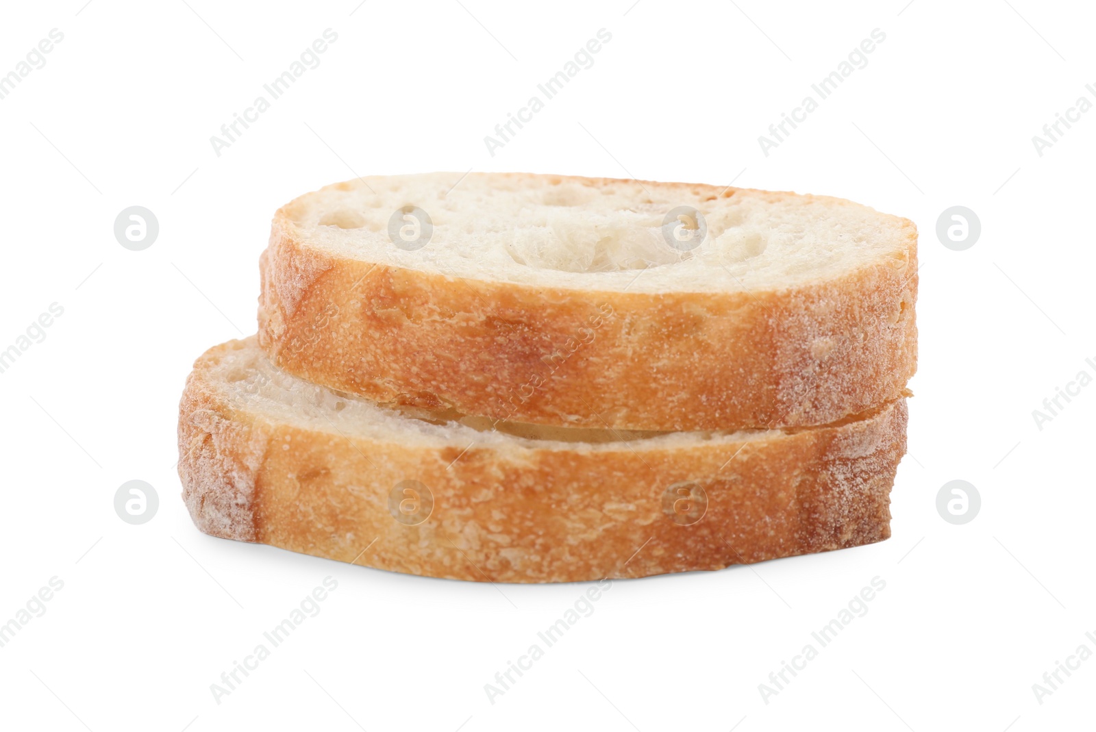 Photo of Slices of fresh baguette on white background