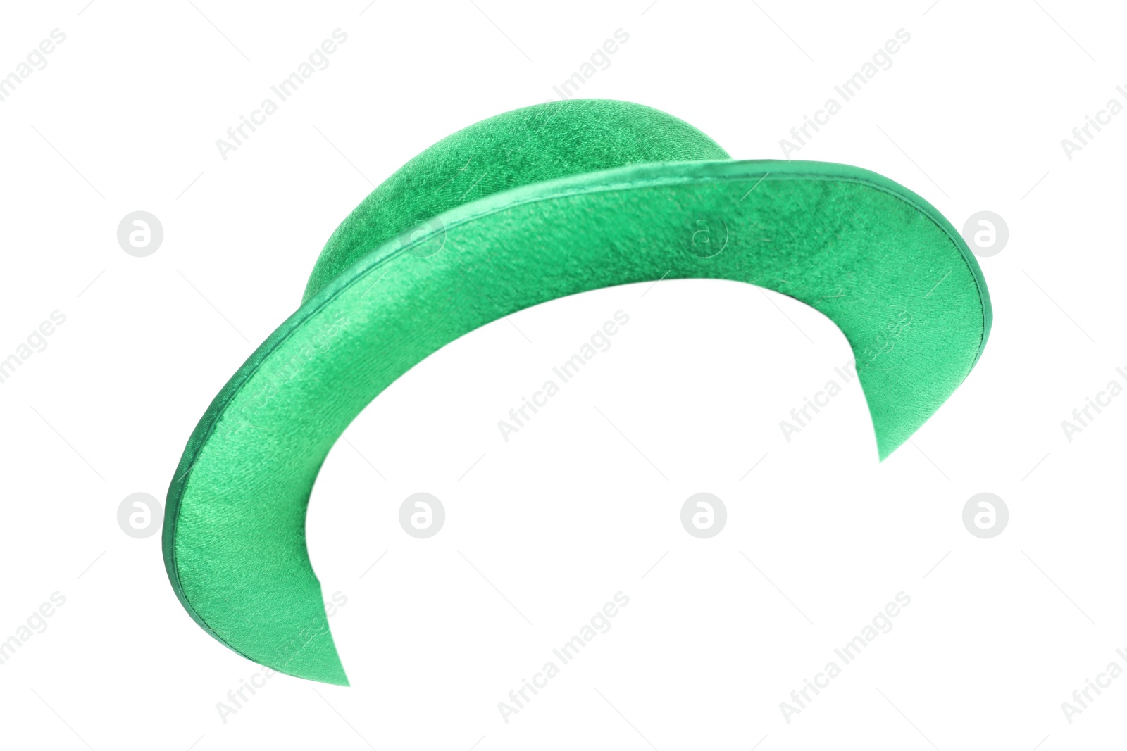 Photo of Green leprechaun hat isolated on white. Saint Patrick's Day accessory