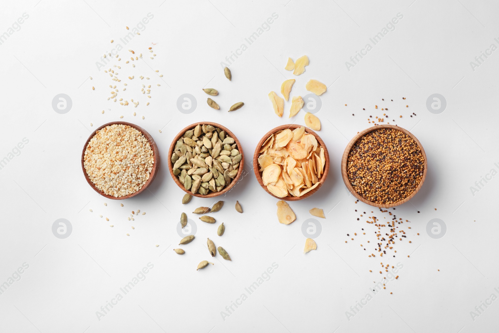 Photo of Beautiful composition with different aromatic spices on white background