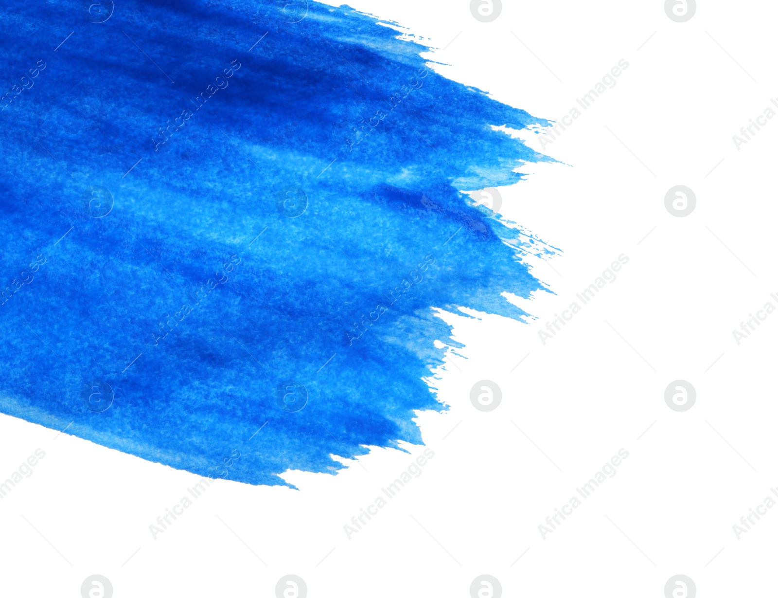 Photo of Abstract brushstroke of blue paint isolated on white. Space for text