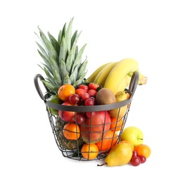 Photo of Assortment of fresh exotic fruits on white background