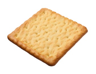 Photo of Tasty dry square cracker isolated on white